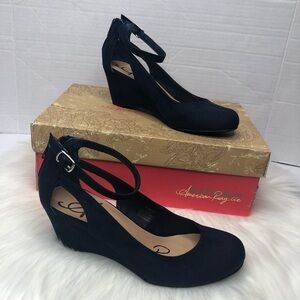 American Rag Navy Blue Miley Chop Out Wedges 5.5M